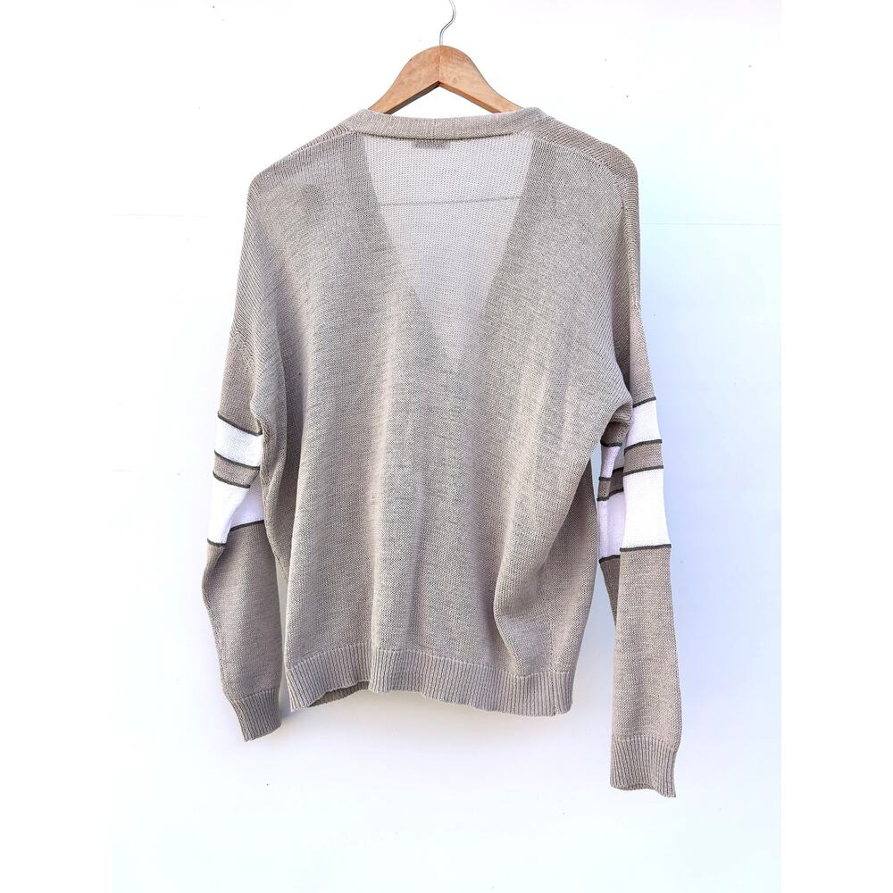 Brunello Cucinelli Cotton Knit Cardigan Sporty Preppy Stripes Small Gray - Picture 4 of 11